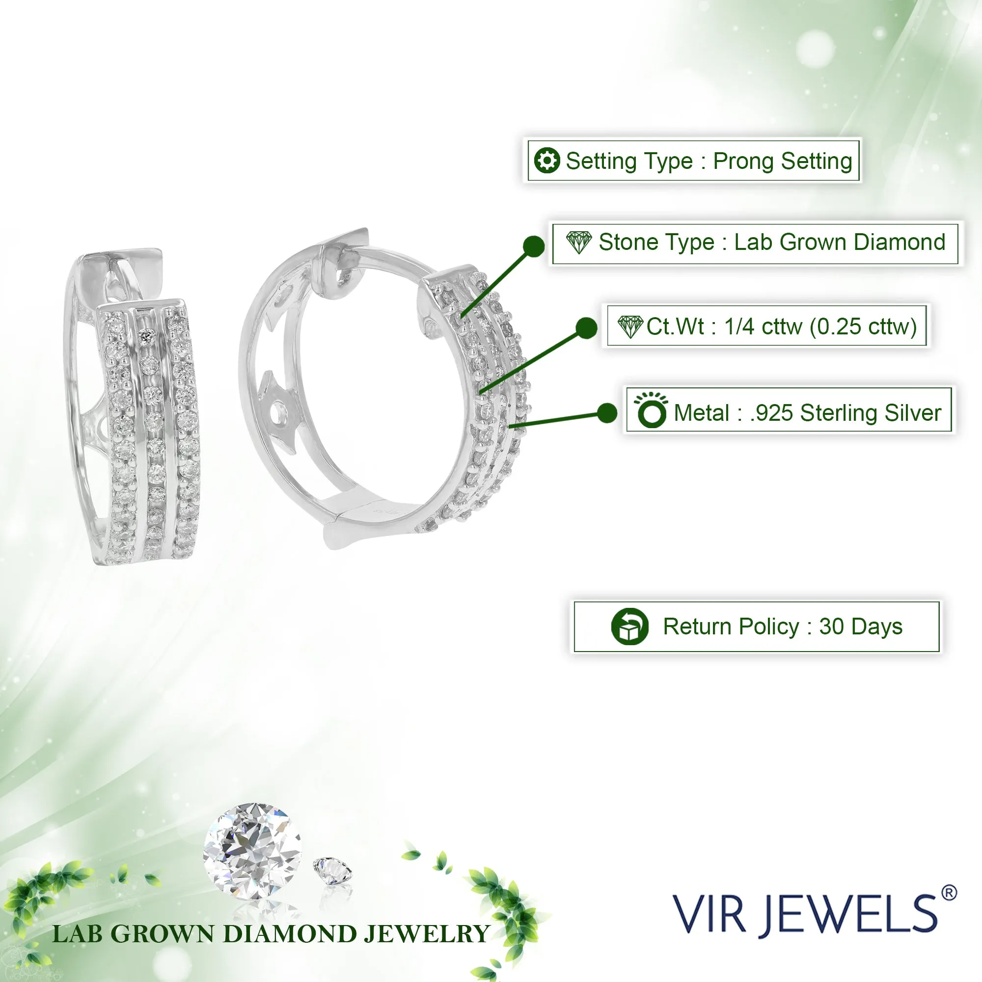 1/4 cttw Lab Grown Diamond Three Row Hoop Earrings in Silver