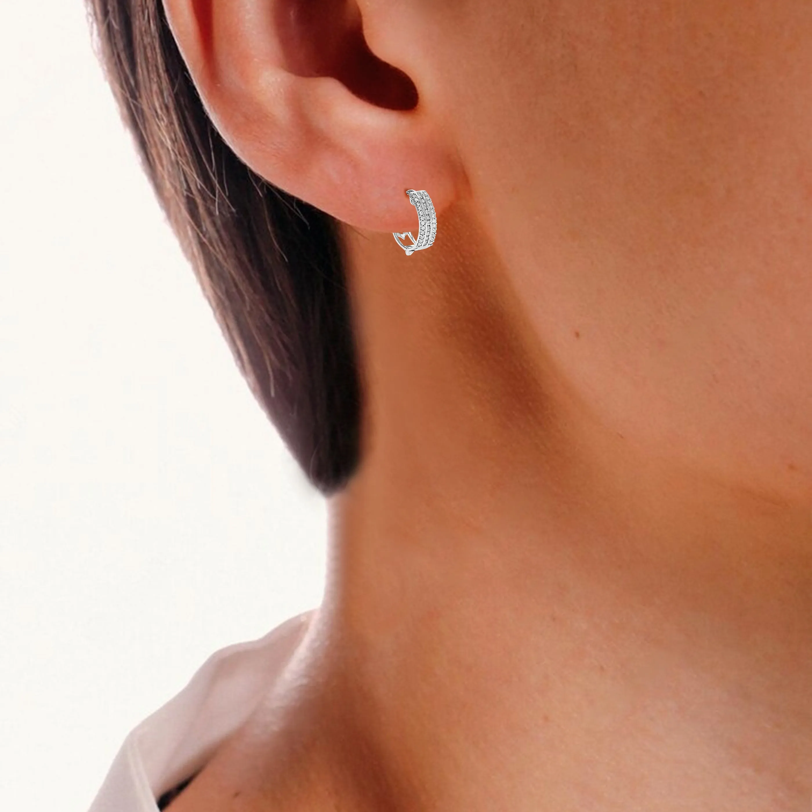 1/4 cttw Lab Grown Diamond Three Row Hoop Earrings in Silver
