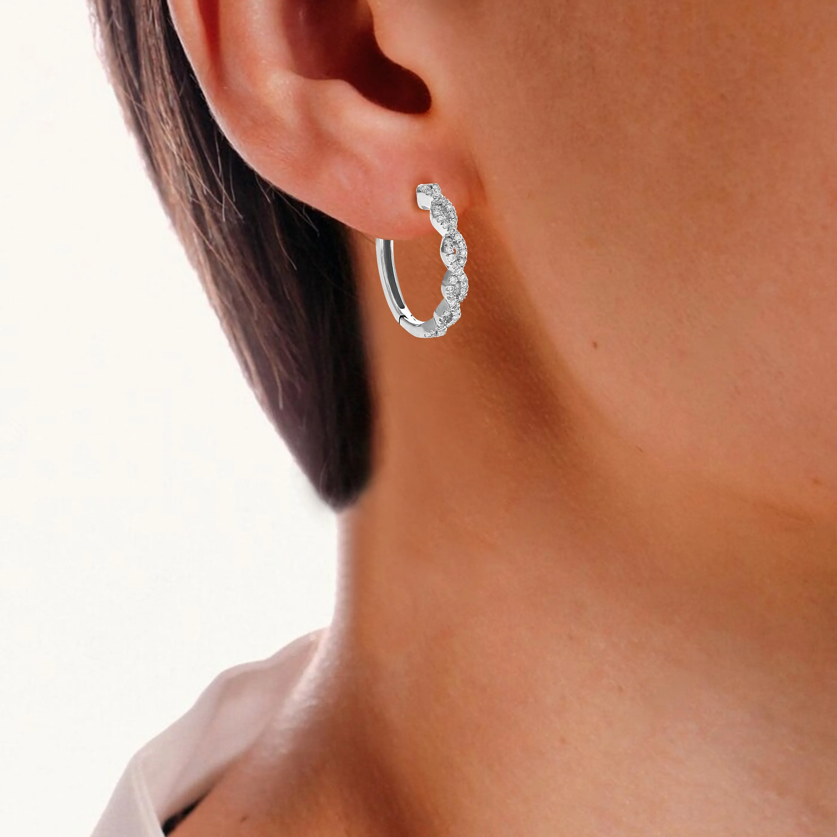 1/4 cttw Lab Grown Diamond Twisted Hoop Earrings Sterling Silver