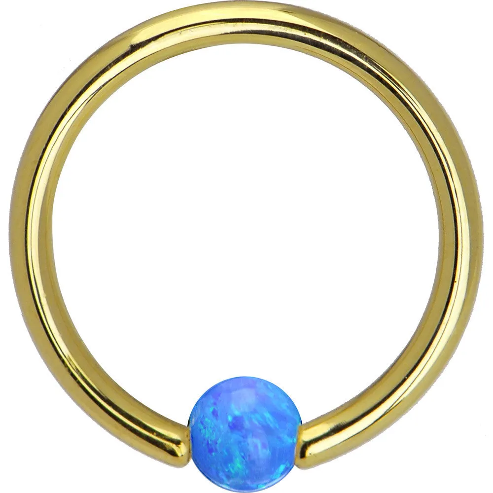 14 Gauge 3/8 Solid 14KT Gold Blue Synthetic Opal Captive Ring
