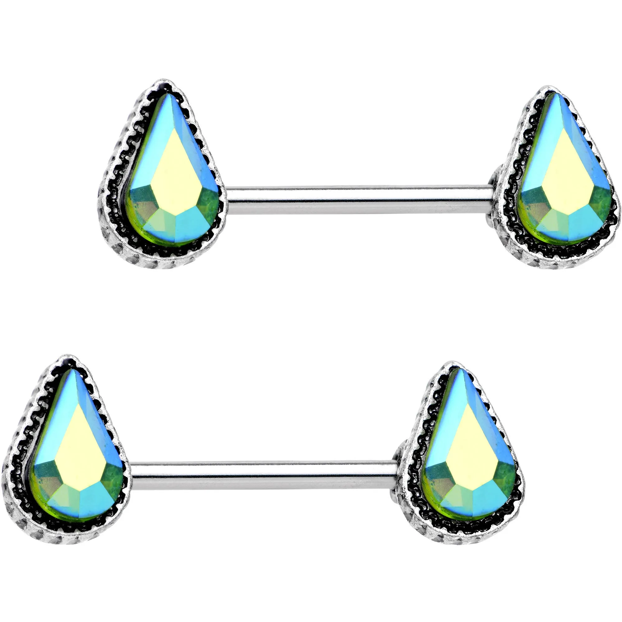 14 Gauge 5/8" Green Gem Posh Princess Barbell Nipple Ring Set