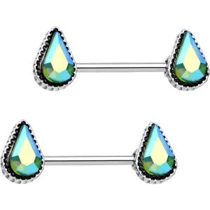 14 Gauge 5/8" Green Gem Posh Princess Barbell Nipple Ring Set
