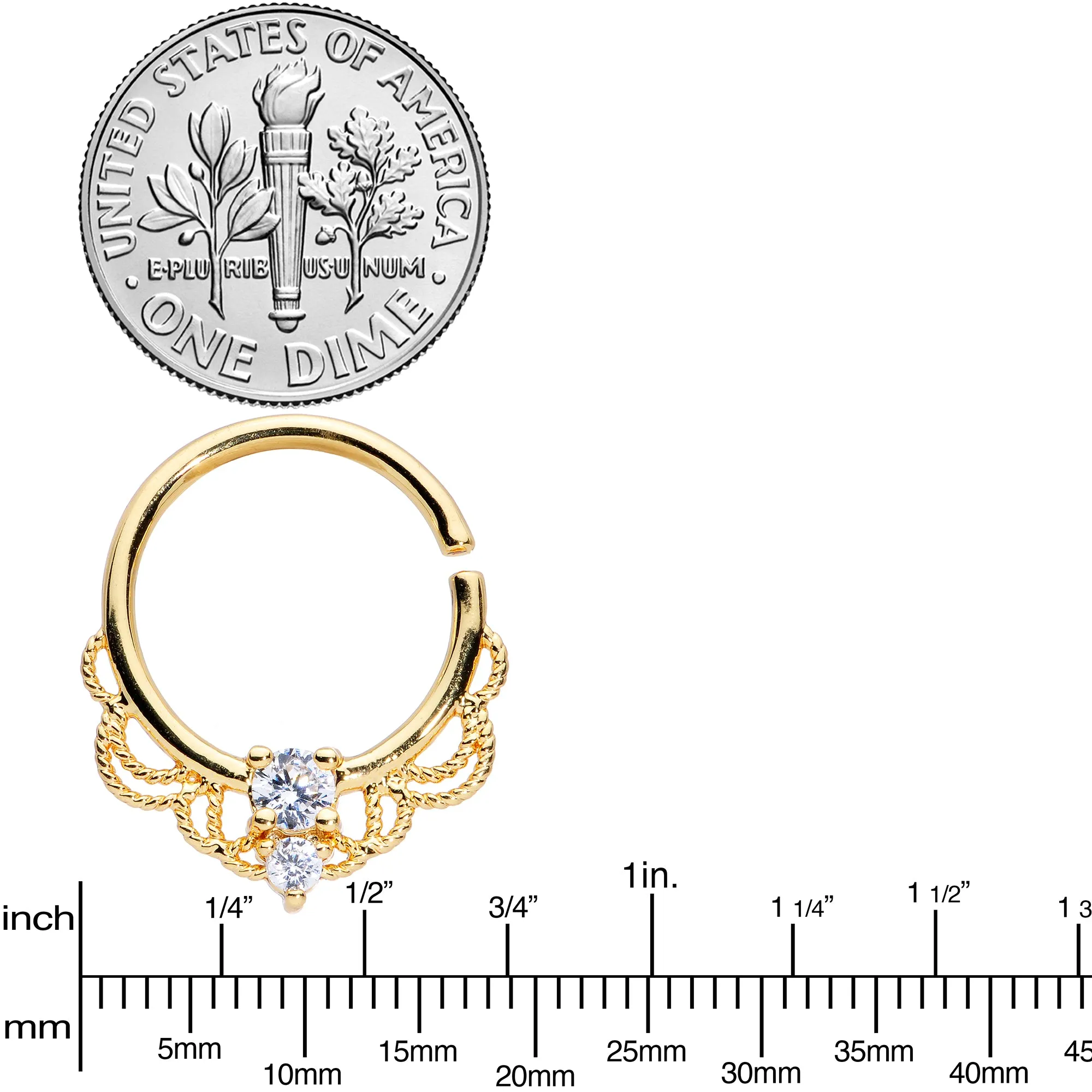 14 Gauge 9/16 Clear CZ Gem Gold Tone Lacy Love Nipple Ring Set