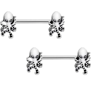 14 Gauge 9/16 Nautical Treasures Octopus Barbell Nipple Ring Set