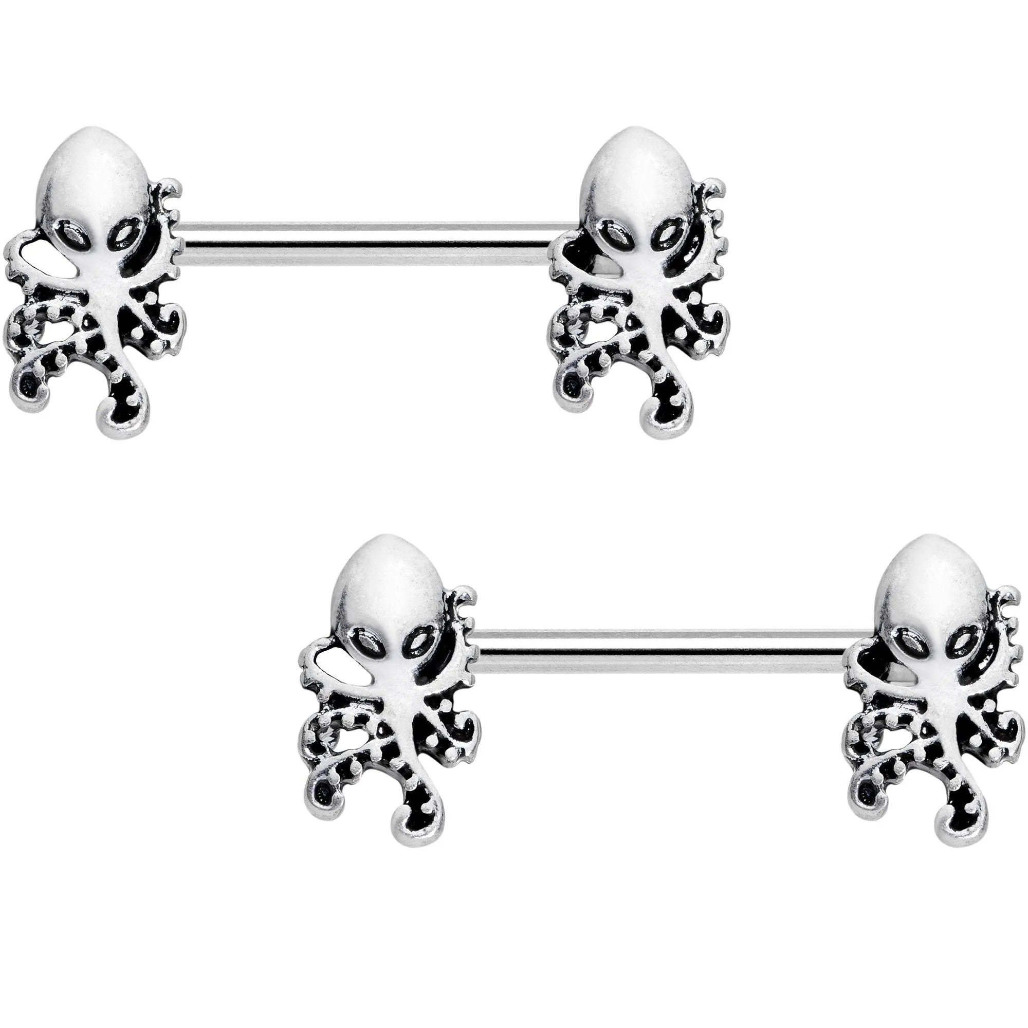 14 Gauge 9/16 Nautical Treasures Octopus Barbell Nipple Ring Set
