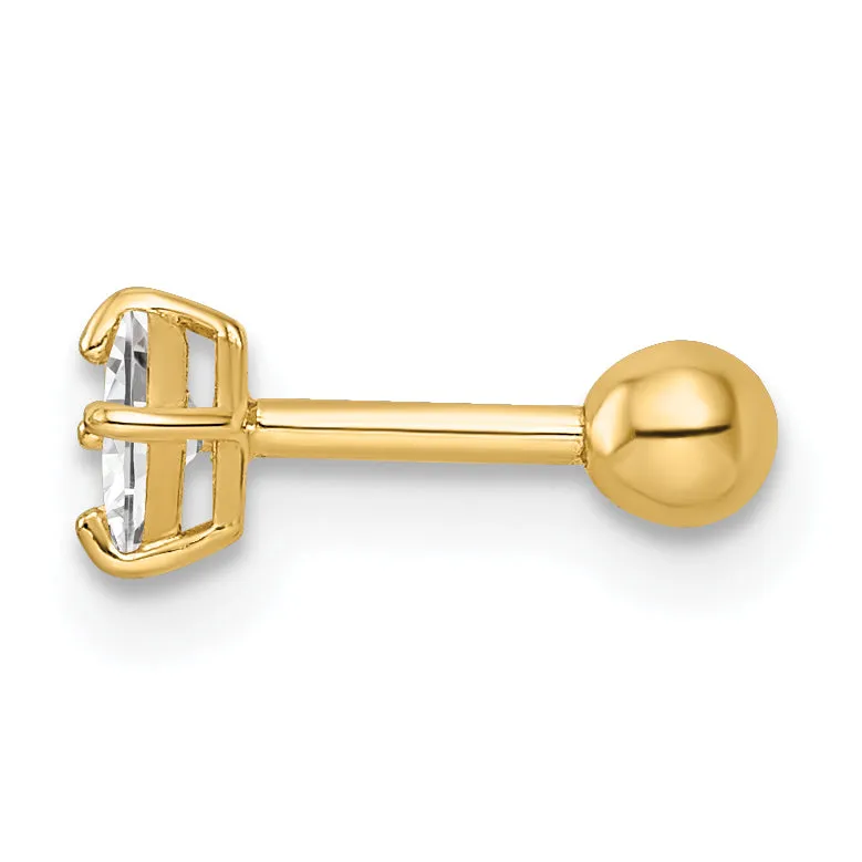 14k 18 Gauge Square CZ Labret Stud