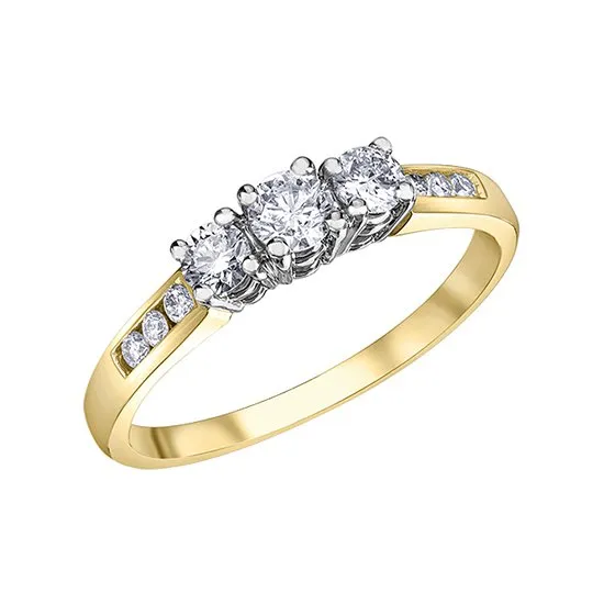 14K Gold (0.50ct) Three Stone Diamond Engagement Ring Yellow