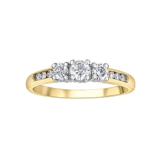 14K Gold (0.50ct) Three Stone Diamond Engagement Ring Yellow