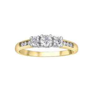 14K Gold (0.50ct) Three Stone Diamond Engagement Ring Yellow