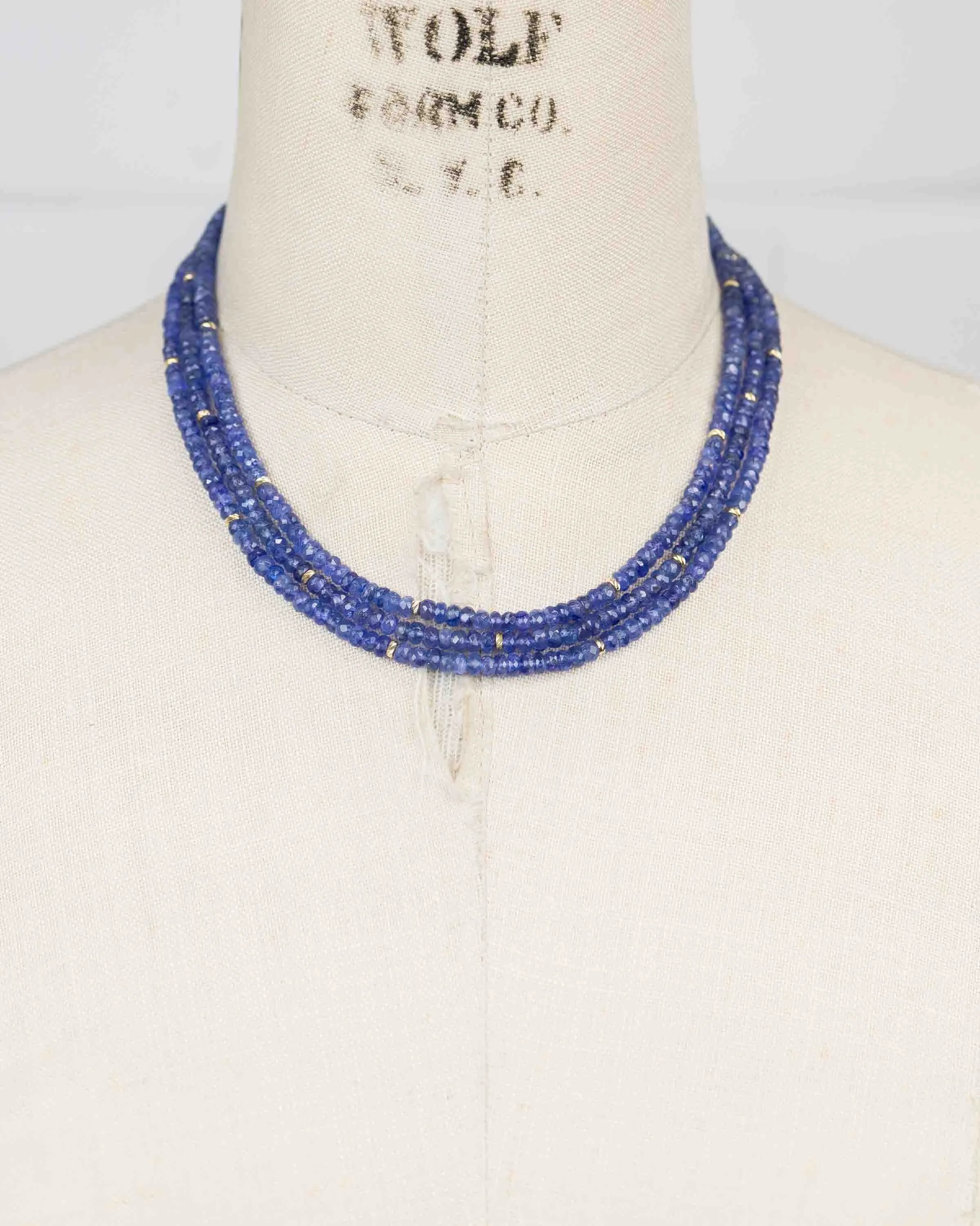 14k Gold Faceted Natural Tanzanite Triple Strand Statement Necklace