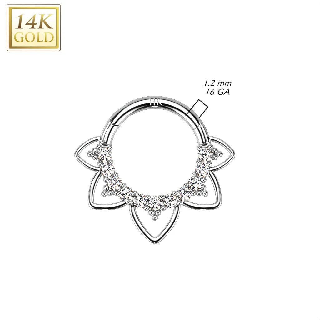 14K Gold Heart Opal Filigree Hinged Hoop Segment Ring Septum Cartilage