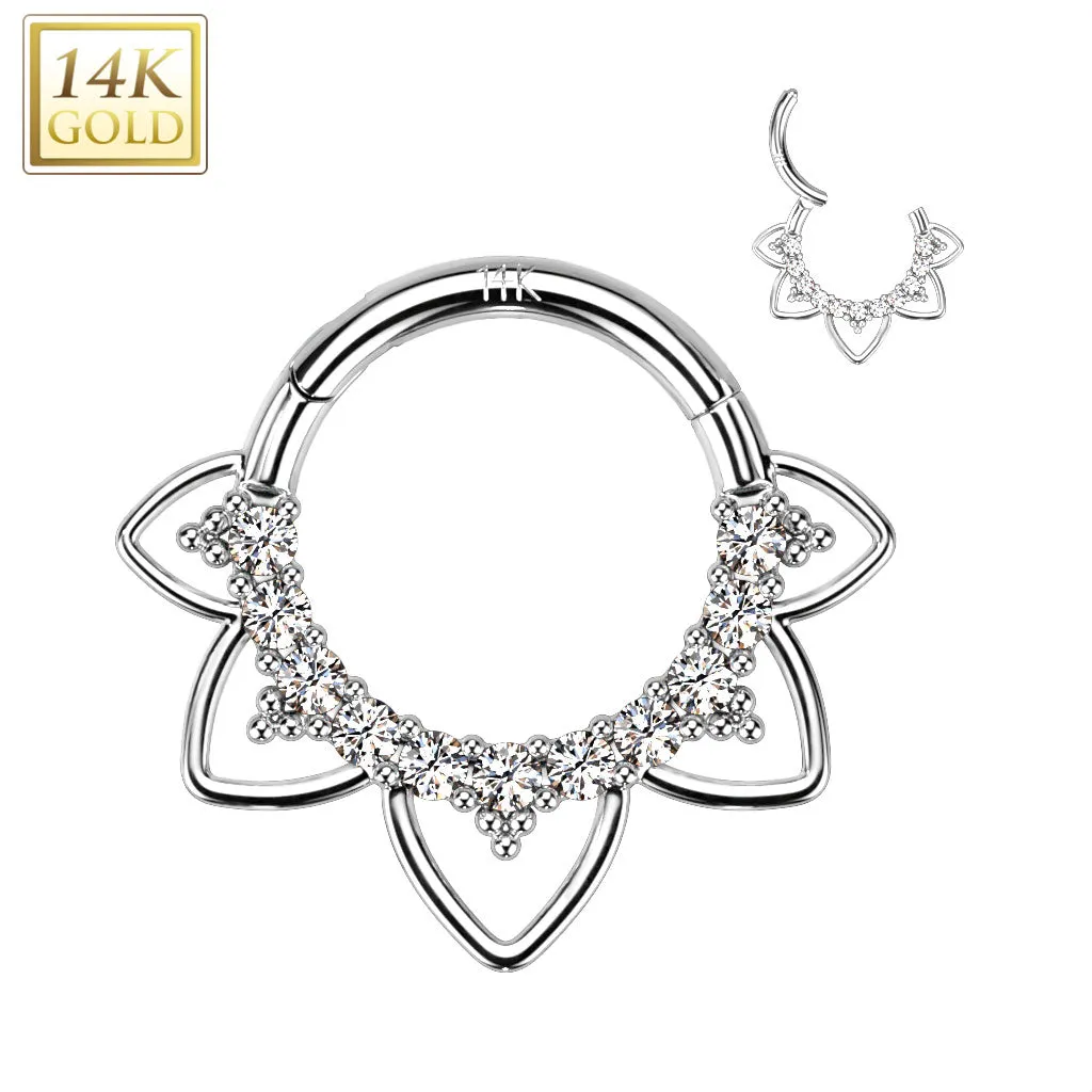 14K Gold Heart Opal Filigree Hinged Hoop Segment Ring Septum Cartilage