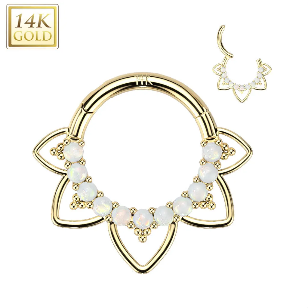 14K Gold Heart Opal Filigree Hinged Hoop Segment Ring Septum Cartilage