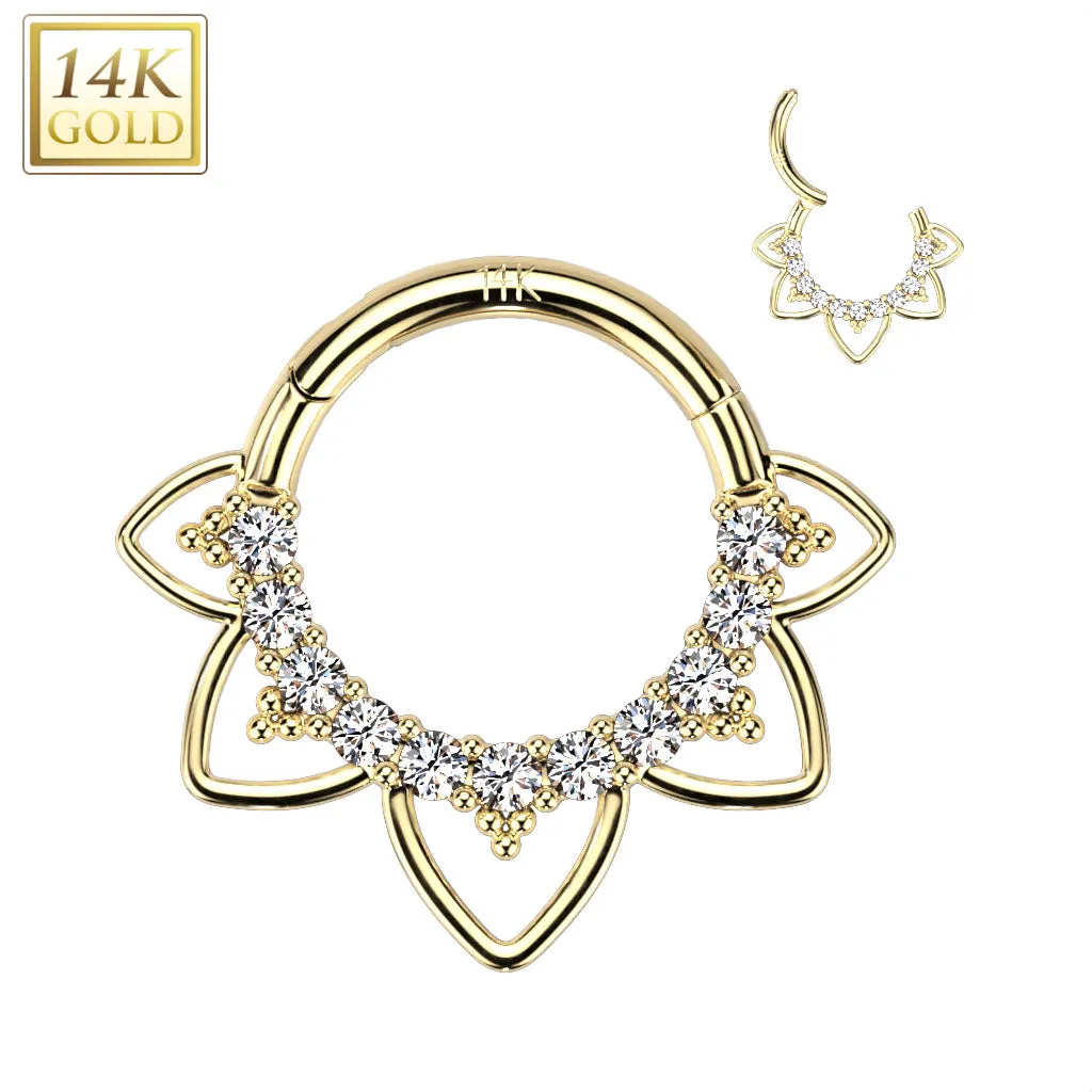 14K Gold Heart Opal Filigree Hinged Hoop Segment Ring Septum Cartilage