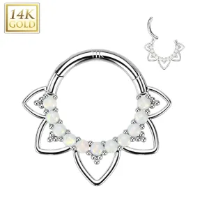 14K Gold Heart Opal Filigree Hinged Hoop Segment Ring Septum Cartilage
