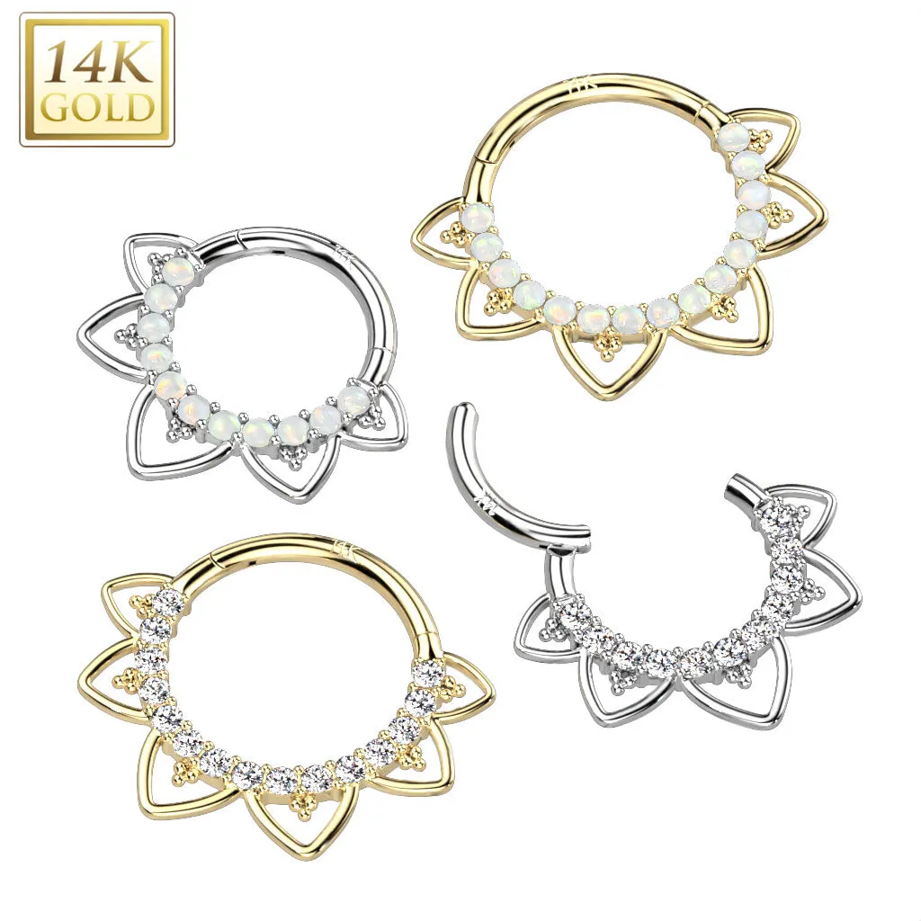 14K Gold Heart Opal Filigree Hinged Hoop Segment Ring Septum Cartilage