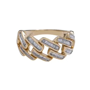 14k Gold Mens Baguette Cuban Link Ring .7 Ctw