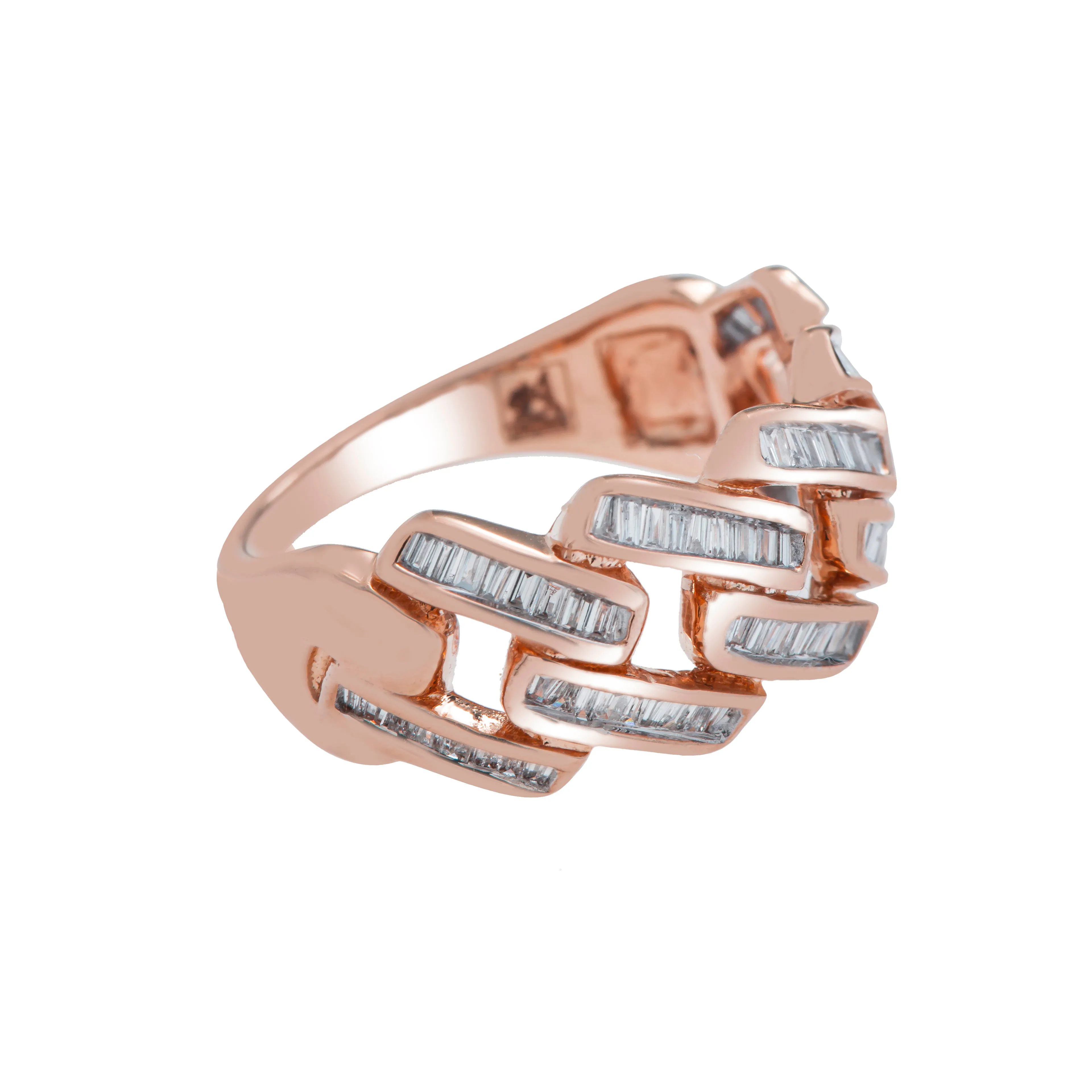 14k Gold Mens Baguette Cuban Link Ring .7 Ctw