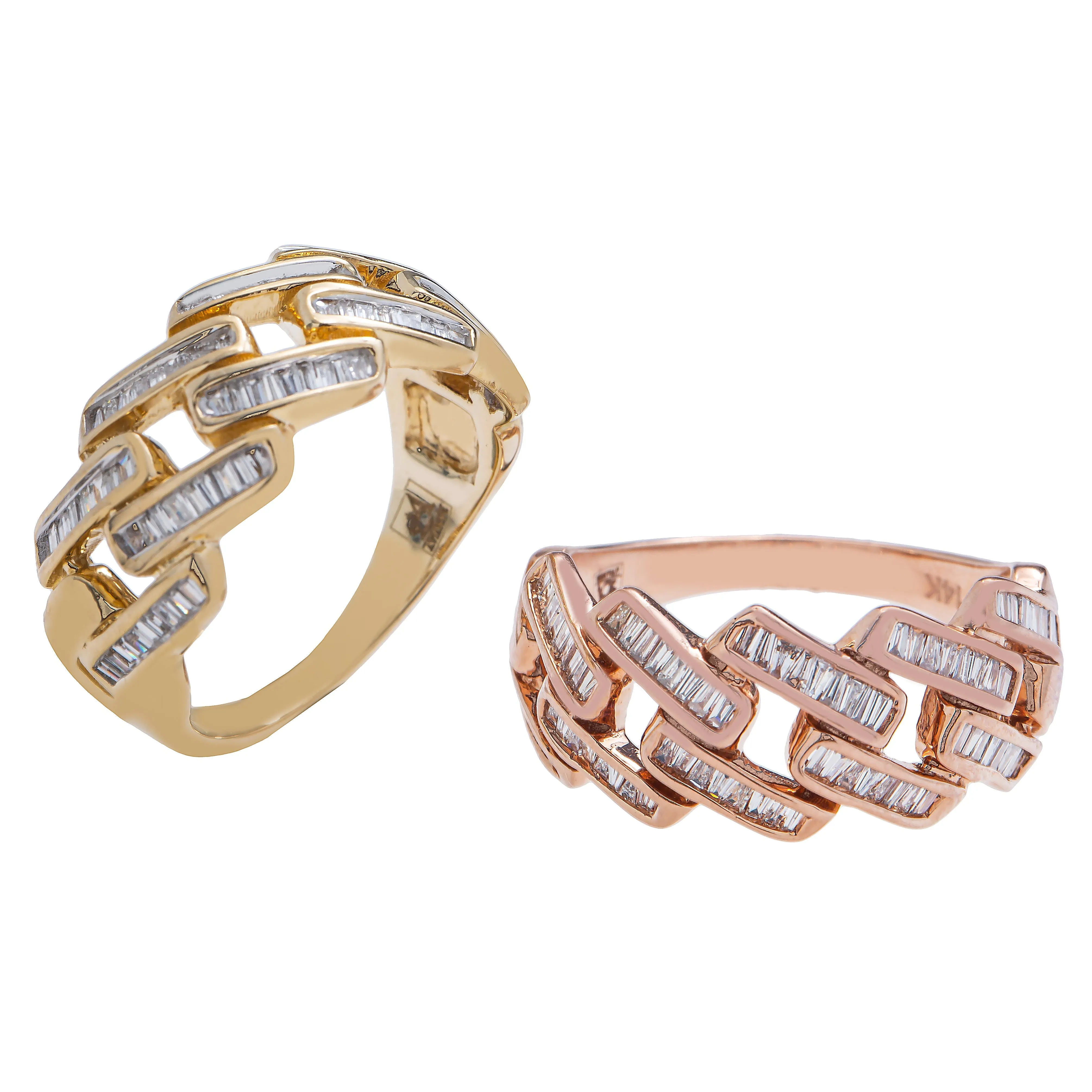 14k Gold Mens Baguette Cuban Link Ring .7 Ctw
