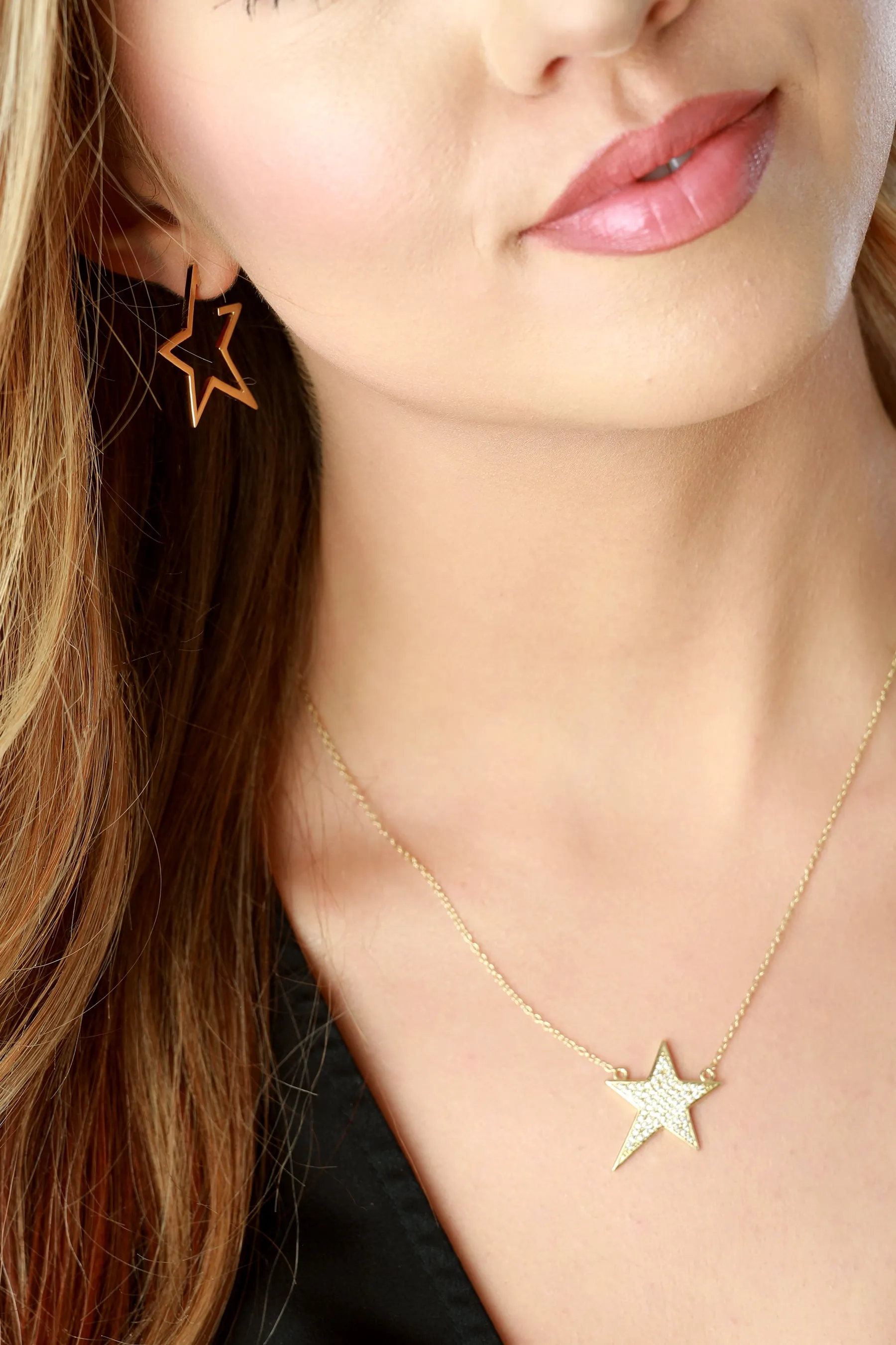 14k Gold Plated Star Hoop Earrings