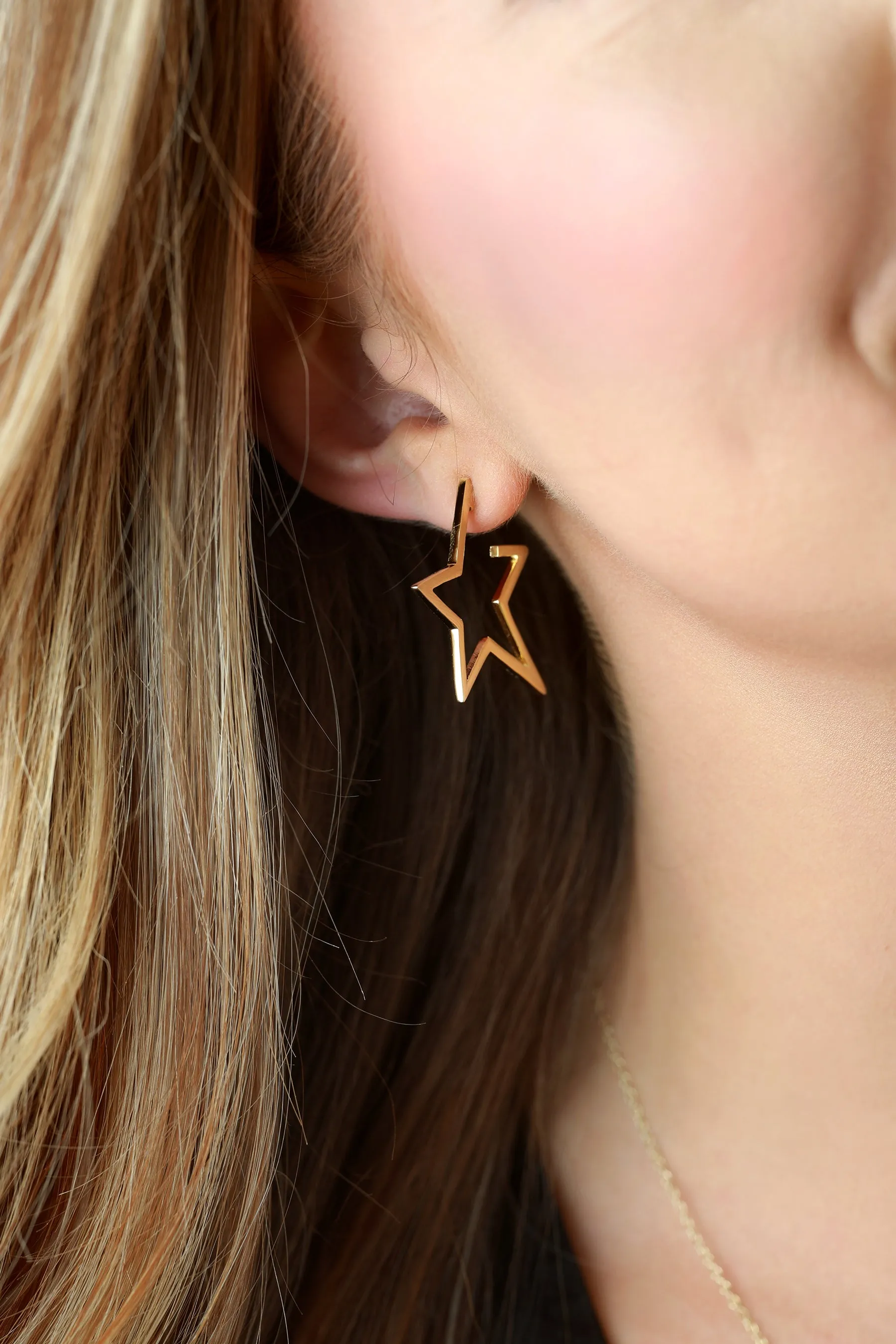 14k Gold Plated Star Hoop Earrings