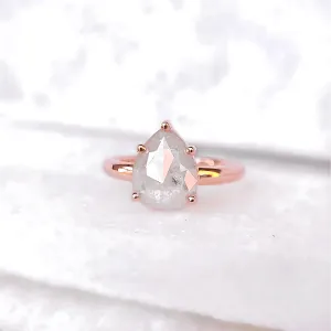 14K Milky Iced Pear Rose Cut Diamond Ring