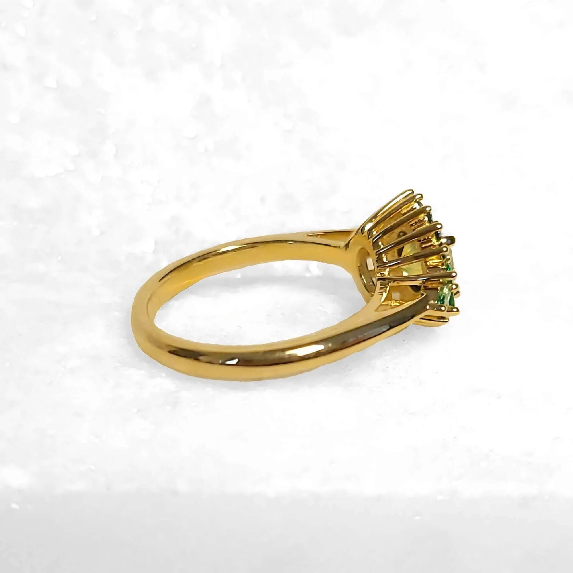 14K Montana Sapphire, Blue Diamond, and Emerald Ring