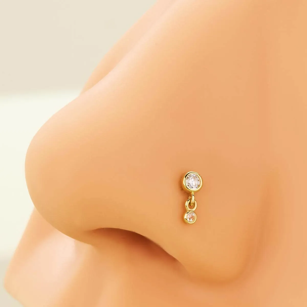 14K Solid Gold 16G Elegant CZ Bezel Push Pin Earing Stud