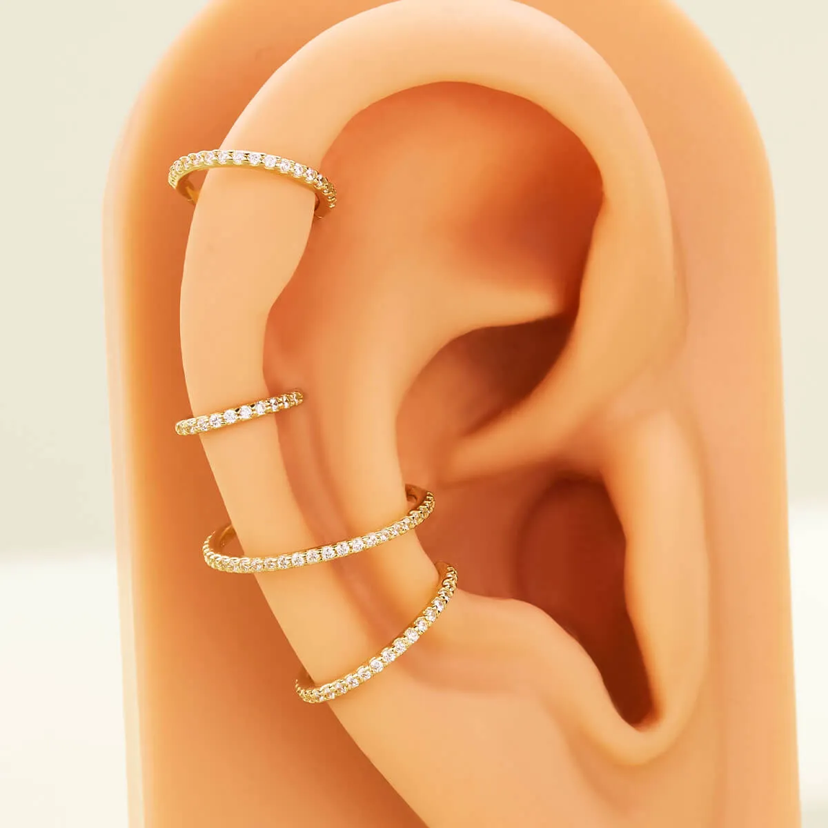 14K Solid Gold 18G CZ Hinged Segment Nose Hoop