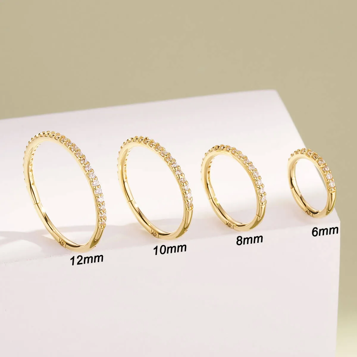 14K Solid Gold 18G CZ Hinged Segment Nose Hoop