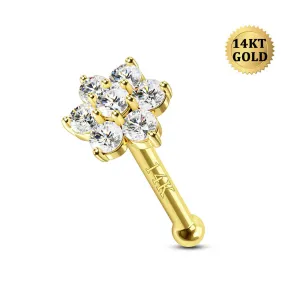 14K Solid Gold 20G Flower Top Nose Bone Stud