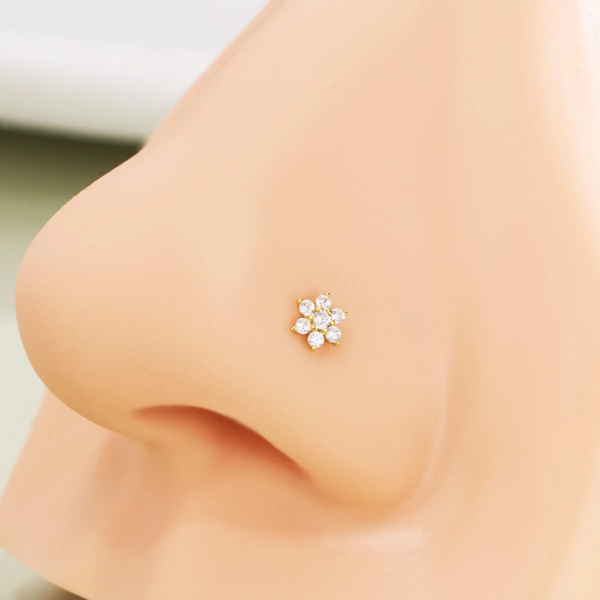 14K Solid Gold 20G Flower Top Nose Bone Stud