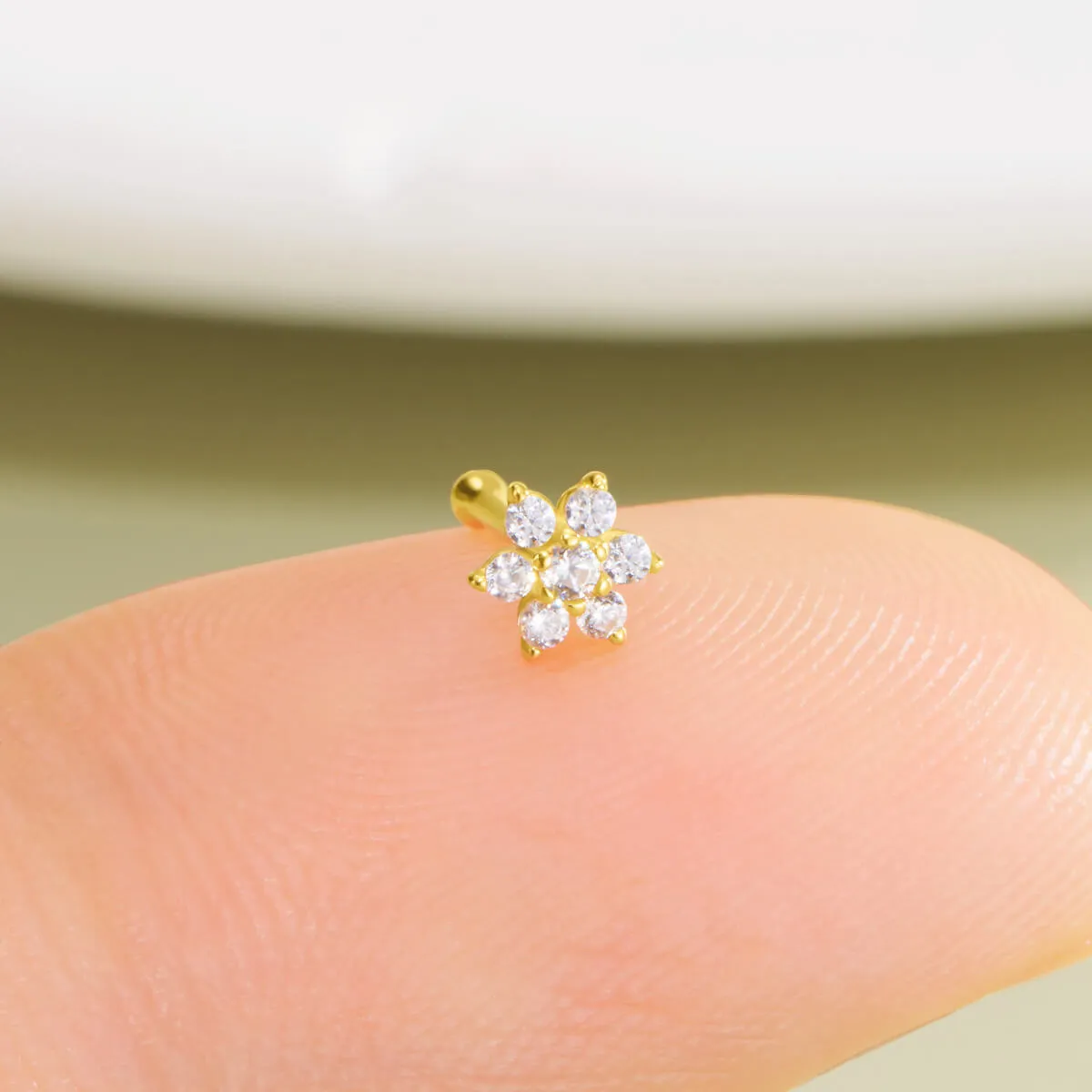 14K Solid Gold 20G Flower Top Nose Bone Stud