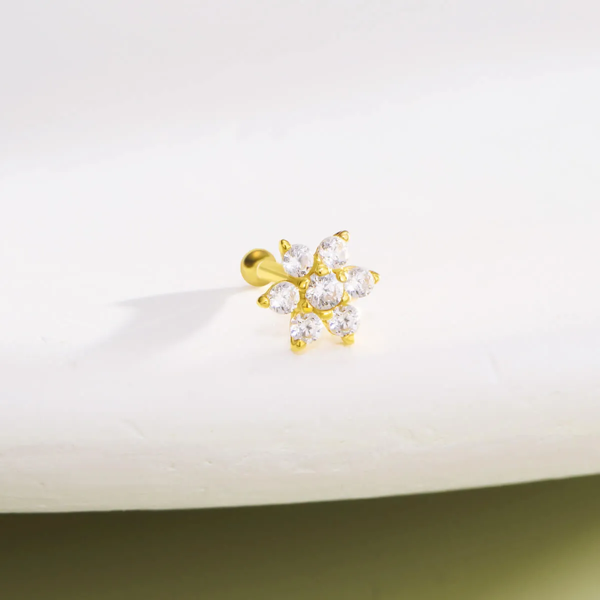 14K Solid Gold 20G Flower Top Nose Bone Stud