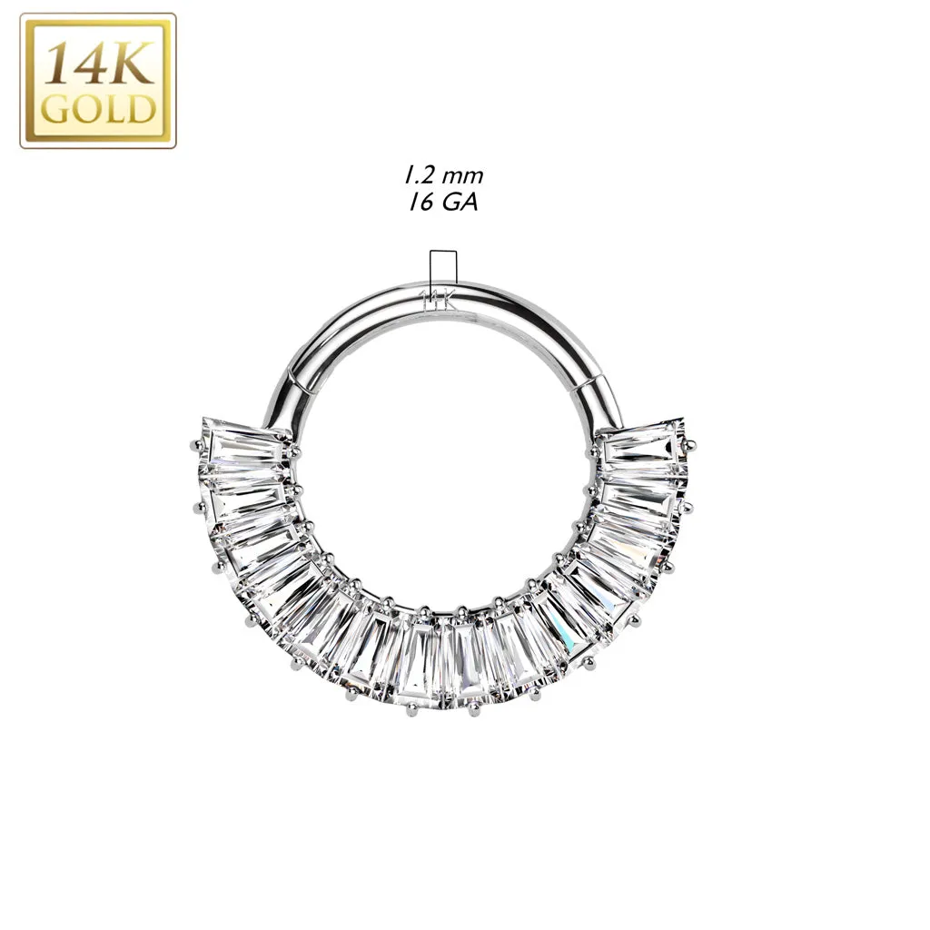 14K Solid Gold Baguette Cut CZ Segment Hoop Ring Nose Septum Daith