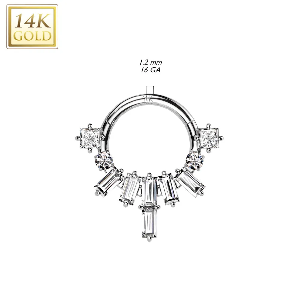 14K Solid Gold Baguette Fan Segment Hoop Ring Nose Septum Daith