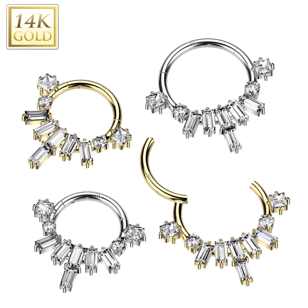 14K Solid Gold Baguette Fan Segment Hoop Ring Nose Septum Daith