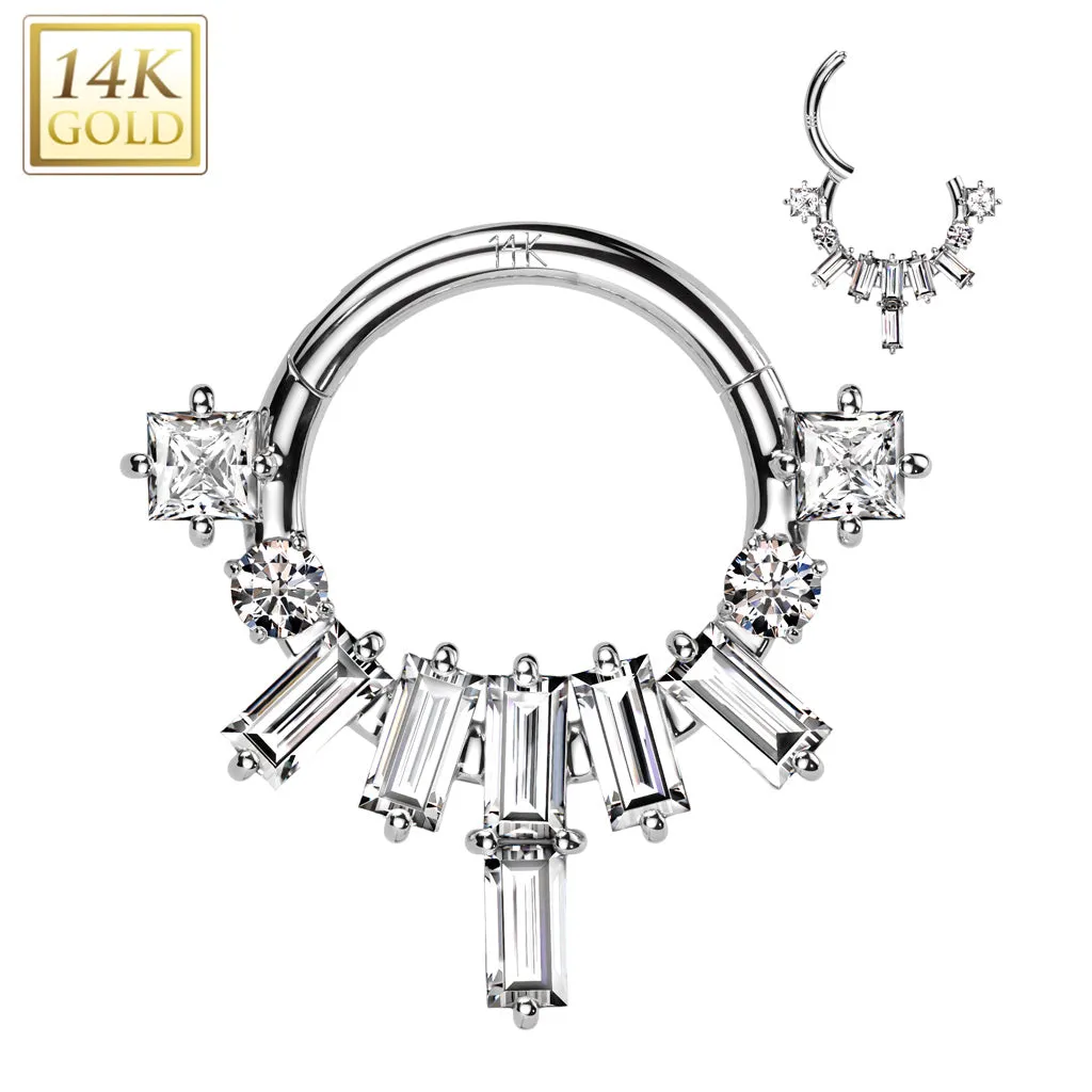 14K Solid Gold Baguette Fan Segment Hoop Ring Nose Septum Daith