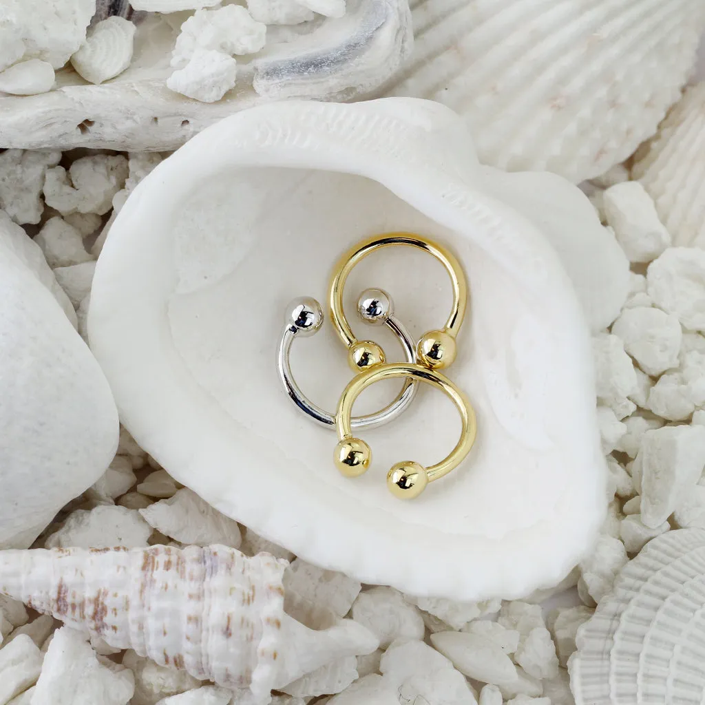 14K Solid Gold Ball End Horseshoe Circular Barbell