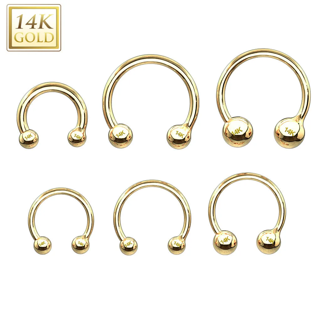 14K Solid Gold Ball End Horseshoe Circular Barbell
