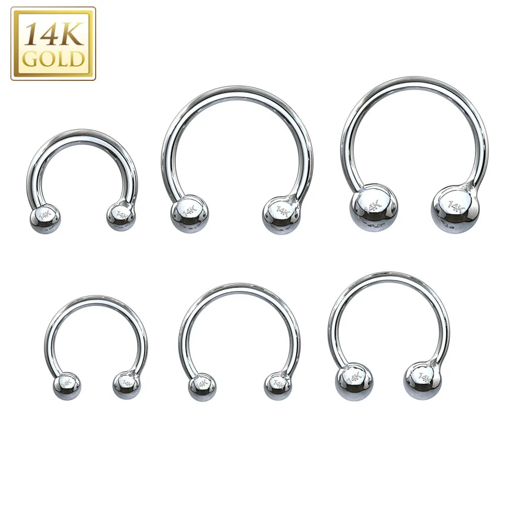 14K Solid Gold Ball End Horseshoe Circular Barbell