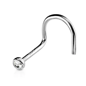 14K Solid Gold Bezel Set 2mm CZ Top Nose Screw Ring