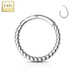 14K Solid Gold Braided Hinged Hoop Ring Nose Septum Daith
