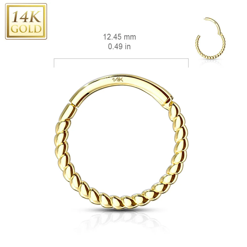 14K Solid Gold Braided Hinged Hoop Ring Nose Septum Daith