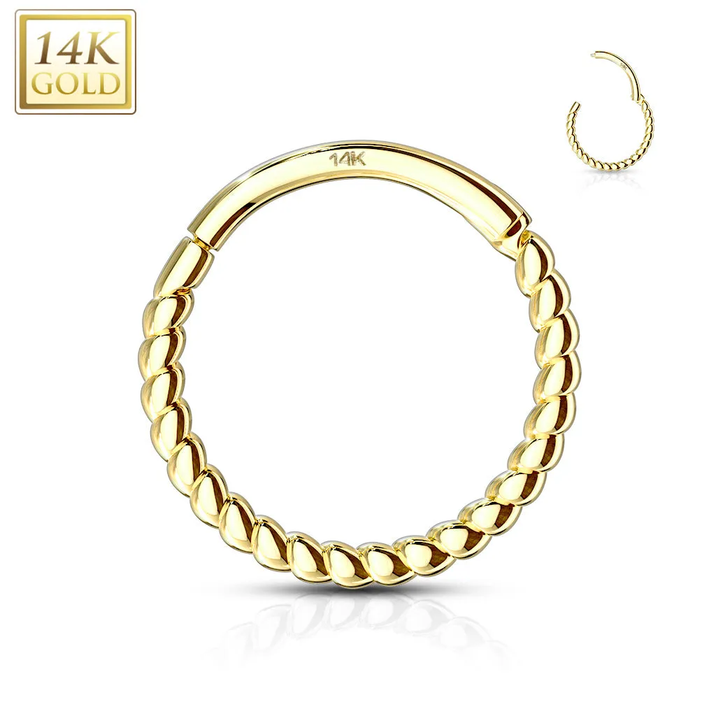 14K Solid Gold Braided Hinged Hoop Ring Nose Septum Daith