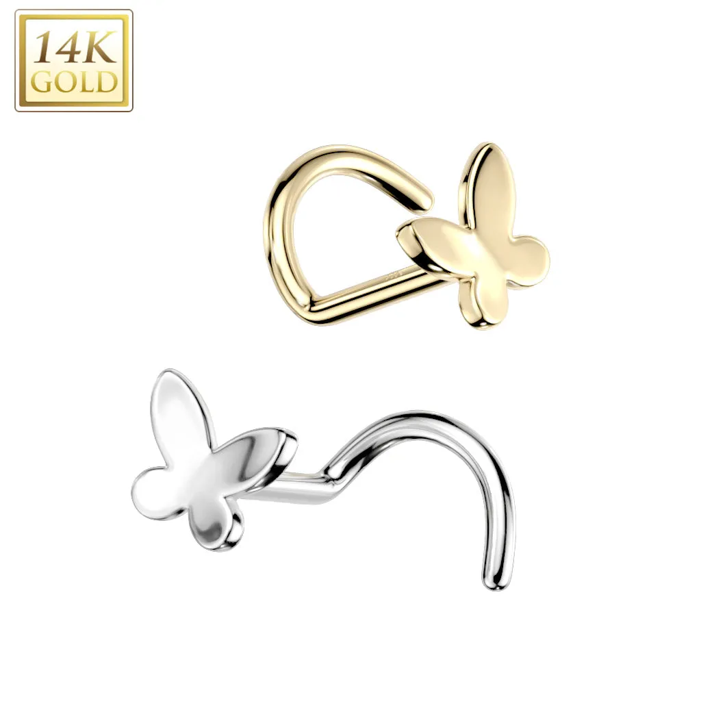 14K Solid Gold Butterfly Top Nose Screw Ring