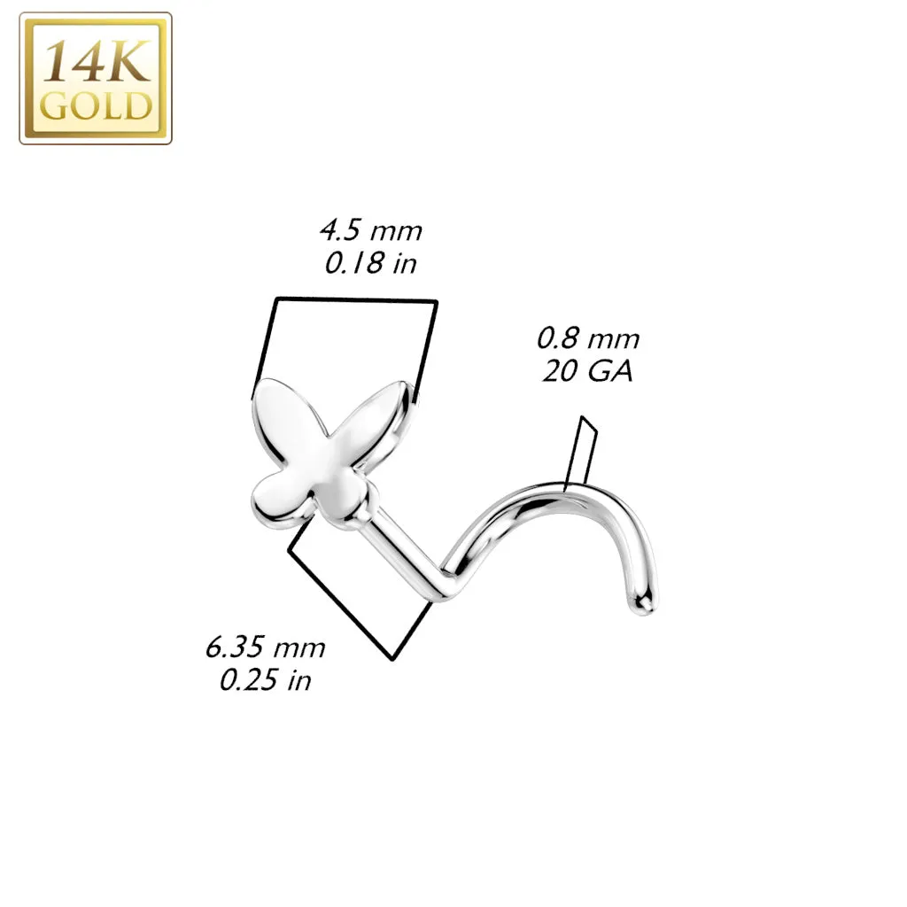 14K Solid Gold Butterfly Top Nose Screw Ring
