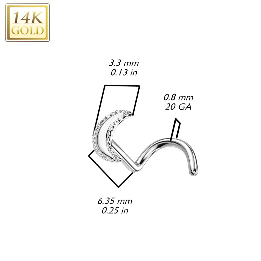 14K Solid Gold Crescent Moon Top Nose Screw Ring