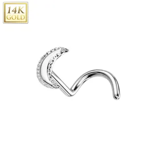 14K Solid Gold Crescent Moon Top Nose Screw Ring