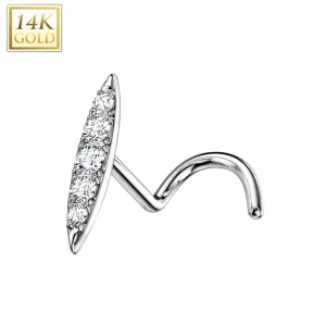 14K Solid Gold CZ Paved Bar Top Nose Screw Ring